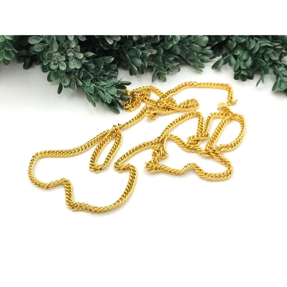 Long Gold-Tone Chain Necklace With Key Charm Pendant & Twisted Rope Design 42" l